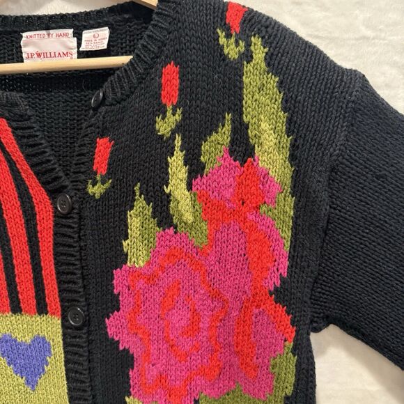 VTG 90s Cardigan Sweater JP Williams Wearable Art Patchwork Artsy Bright Funky L - Picture 12 of 12